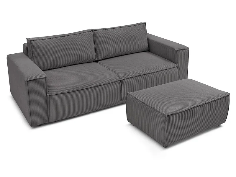 3er Sofa mit Hocker BOBOCHIC NIHAD Cord-Stoff dunkelgrau