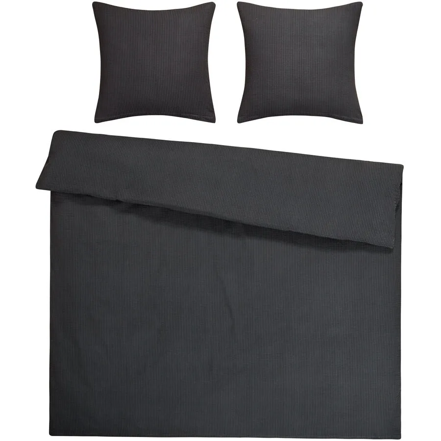Flair Bettwäschegarnitur Seersucker Grau Stoff 200 cm - Farbe: Anthrazit Neu - Material: 100% Baumwolle