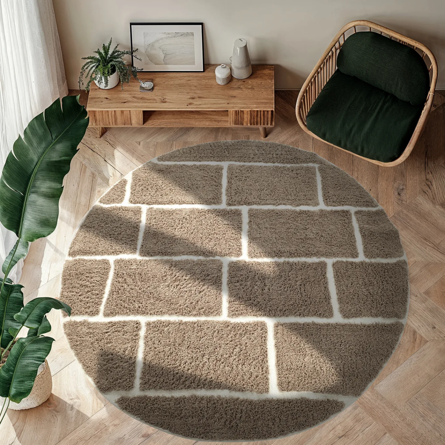 Runde tepper - Lindley Natural Cotton Shaggy (taupe/grå) (Størrelse: Ø 240 cm)