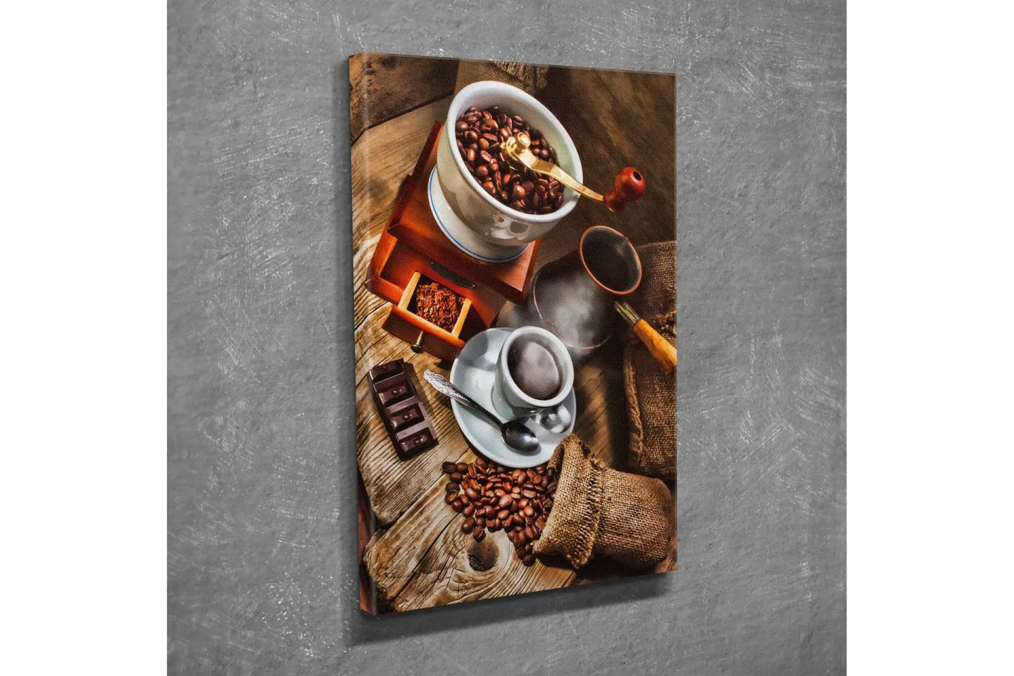 Liten Canvastavla 30x40 cm - Kaffe- och chokladkomposition med rostade kaffebönor - Brun / Beige / Svart
