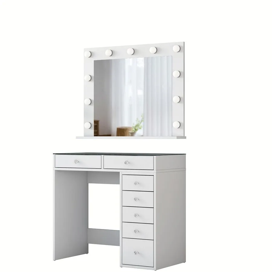 Schminktisch Uyumak weiss Melamin/Glas B 90 cm T 44.5 cm