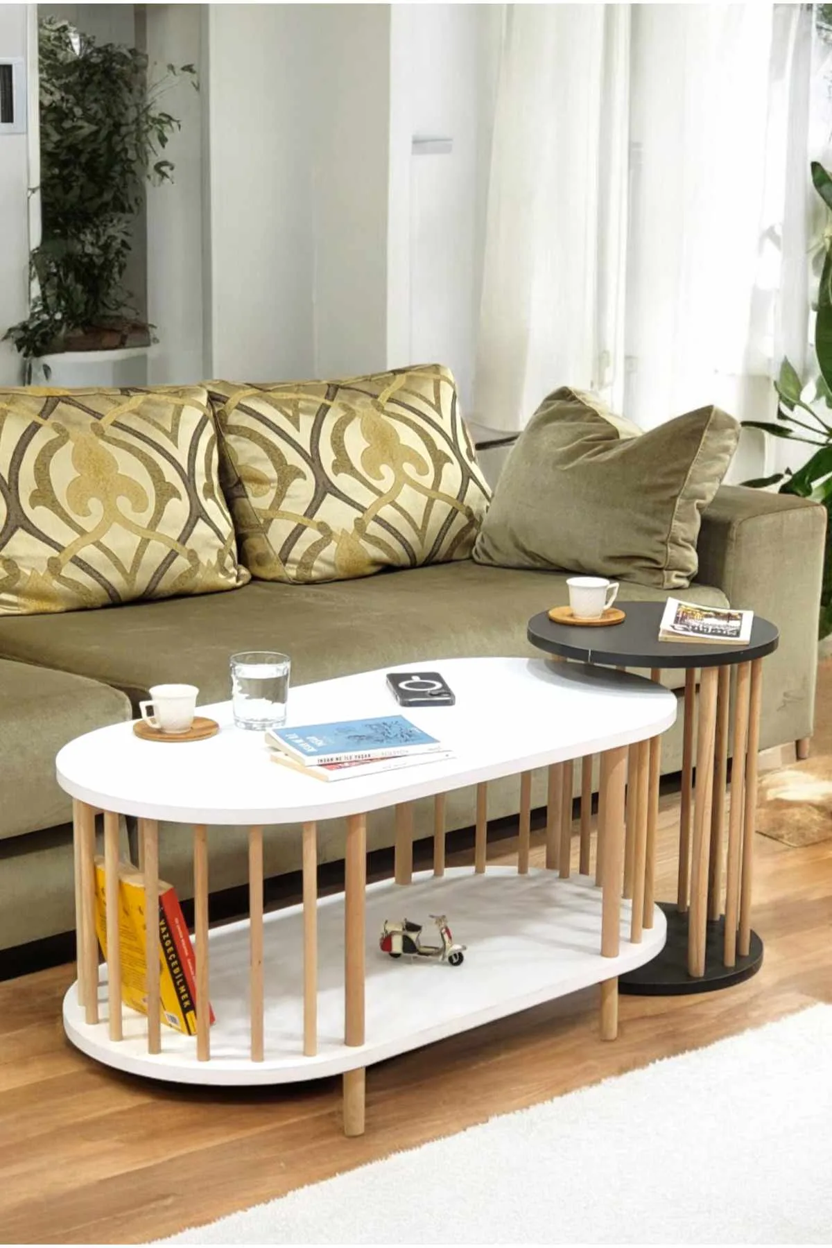 Belvo Soffbordsset 90x43x45 cm - Vitt och antracit