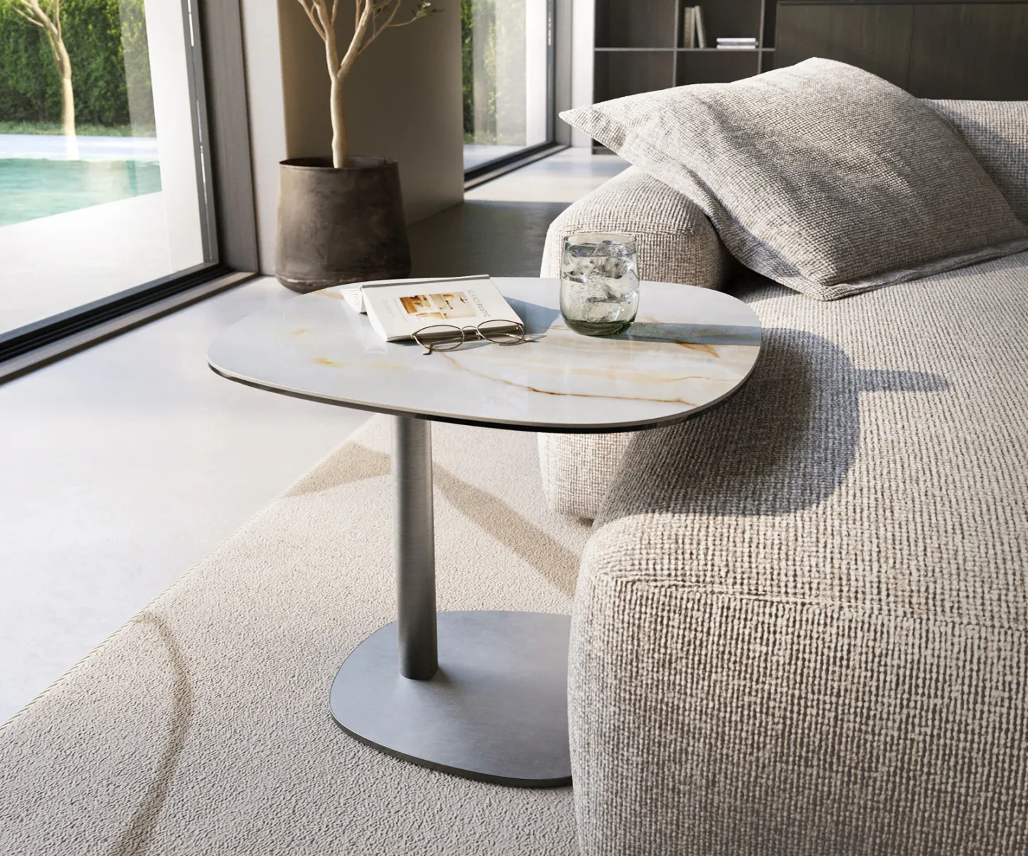 Beistelltisch Edge Boot 60x60 cm Keramik Onyx Pearl Eleny Edelstahl gebürstet