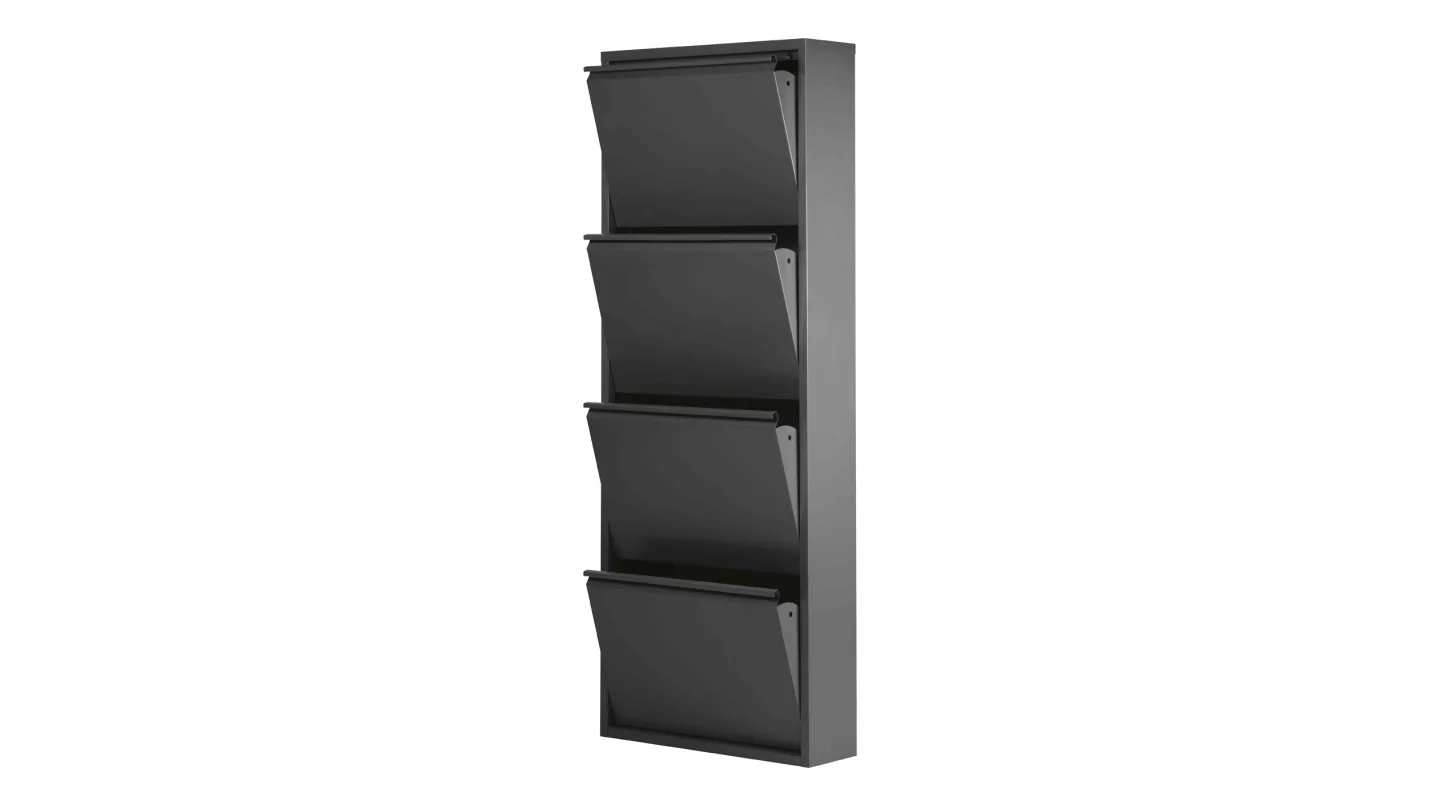 Schuhschrank schwarz lackiert 50 x 140 cm - 4-türig - KARL