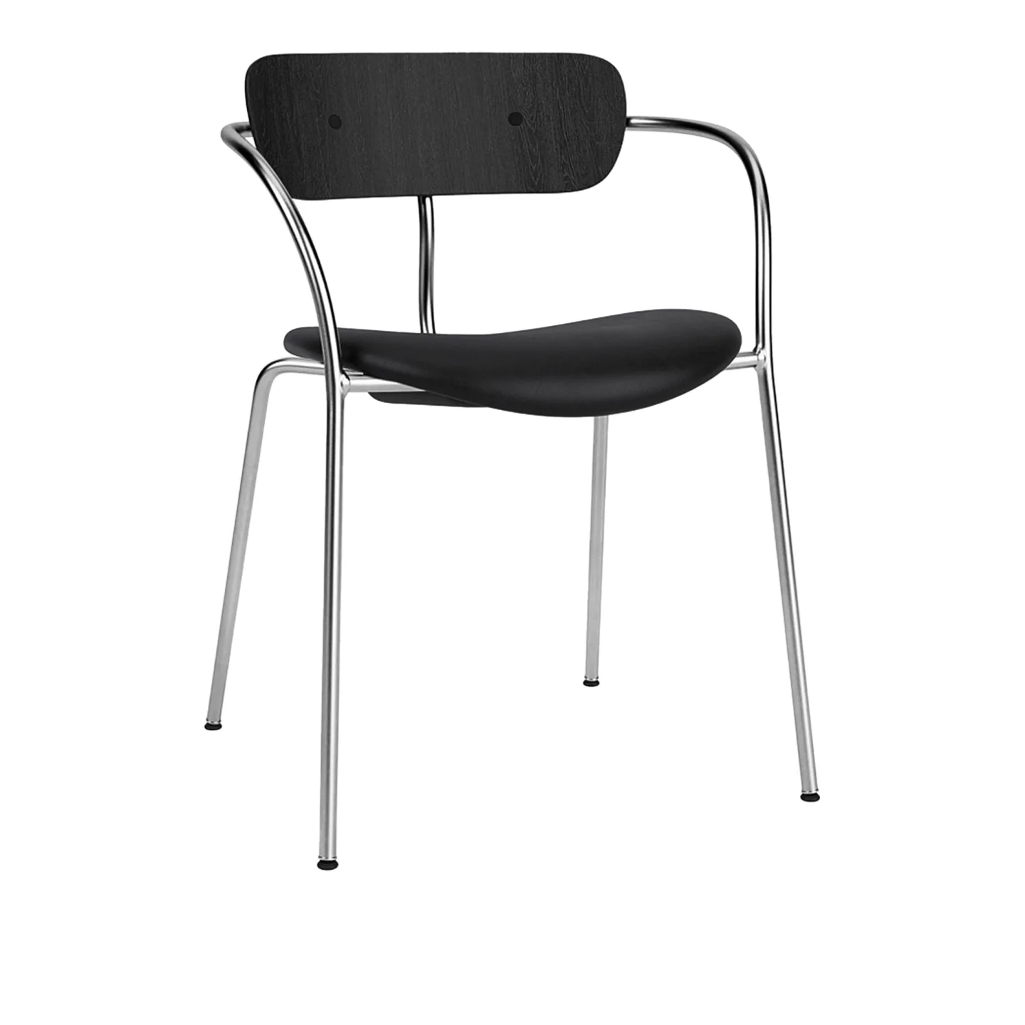 &Tradition - Pavilion Armchair AV4 Chrome Finish Black Leather cat.2, Noble Black - Matstolar - Anderssen & Voll - Svart - Trä