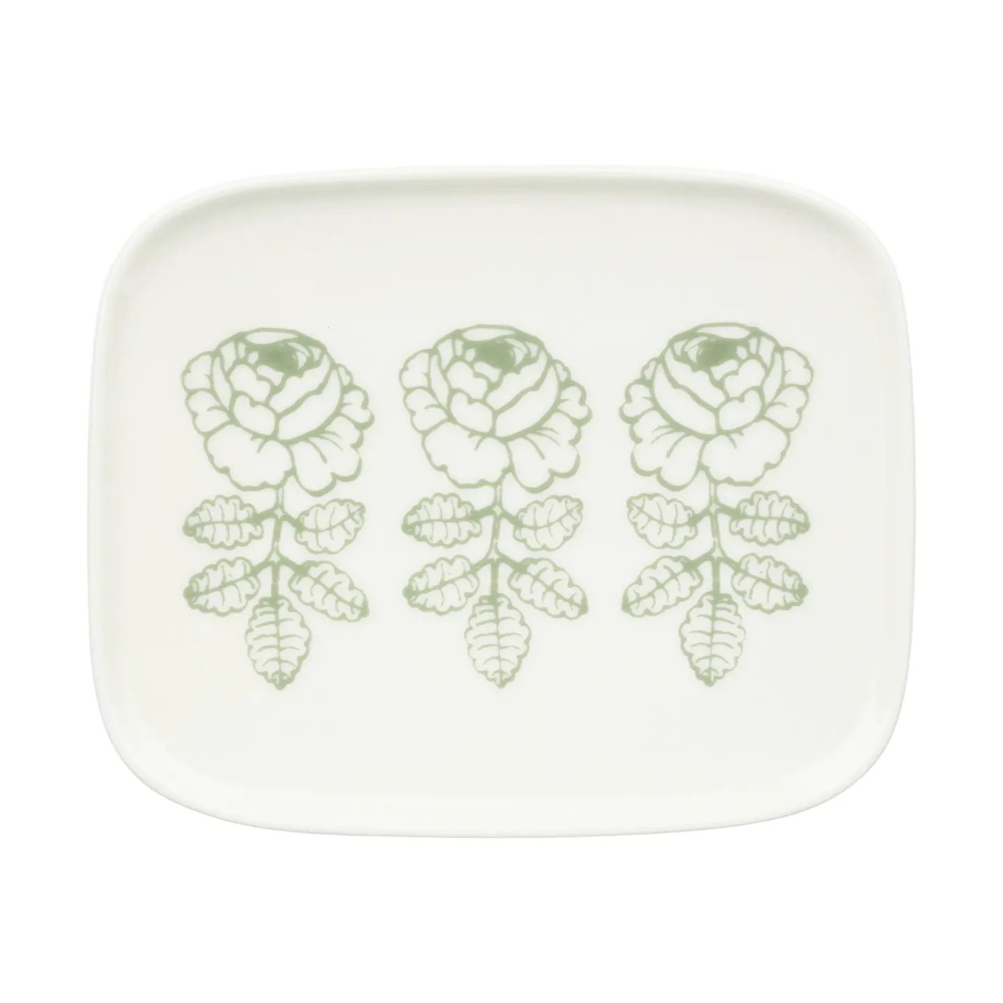 Marimekko Oiva Vihkiruusu Dessertteller White, sage, rektangulär 12x15 cm
