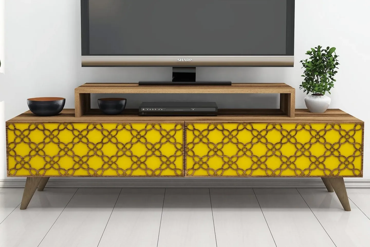 Hovdane TV-Bänk 140 cm - Brun/Gul