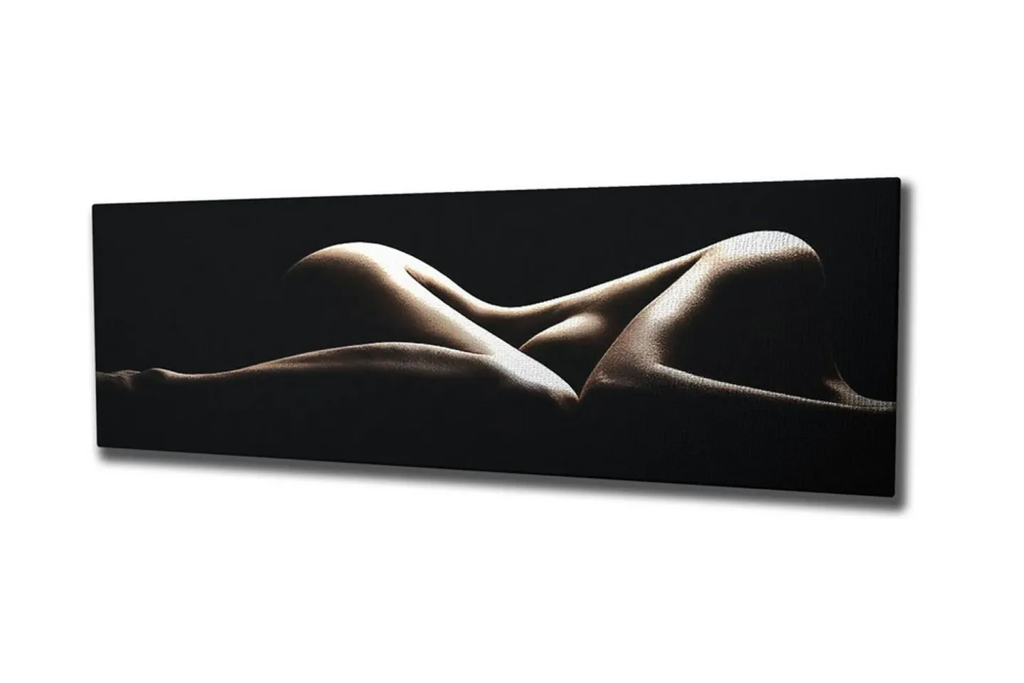 Canvastavla 80x30 cm - Sensuell komposition av nakna kroppar i mjuka former - Beige / Svart