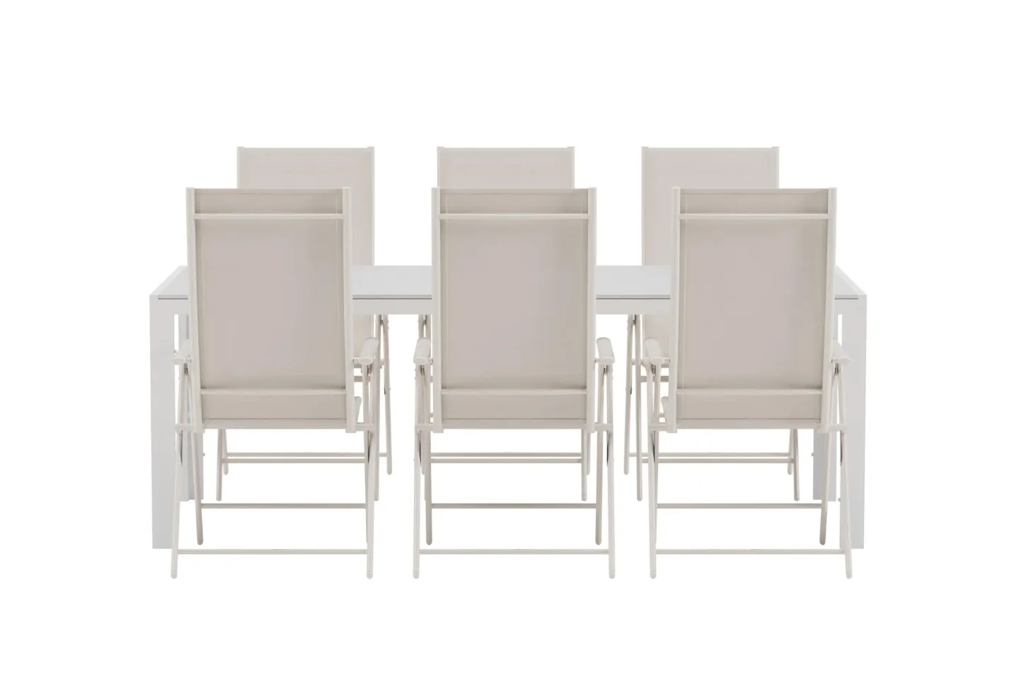 Break Gartenset Tisch 90x200 cm weiß 6 Stühle beige.