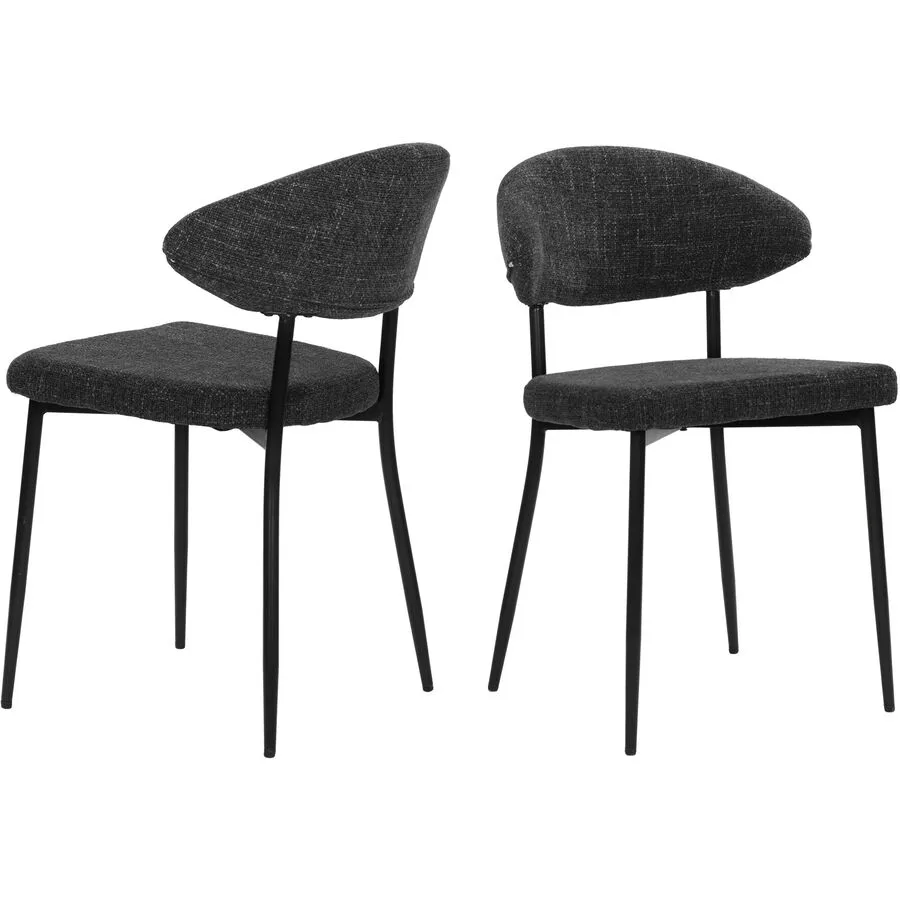Stuhl 2er-Set Veliora dunkelgrau Strukturstoff, Metall matt