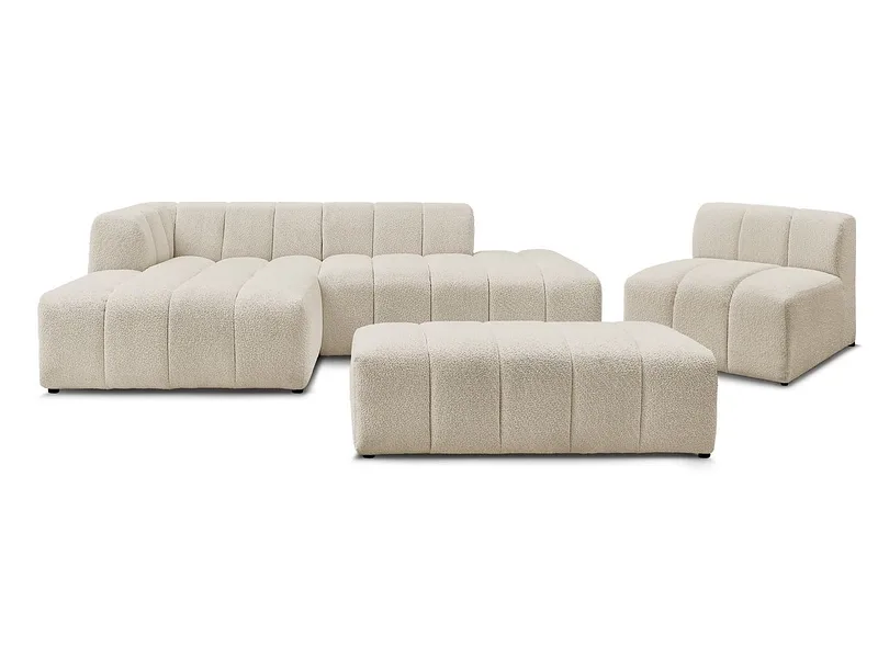 BOBOCHIC Ecksofa mit Hocker ANNECY Boucle-Stoff beige