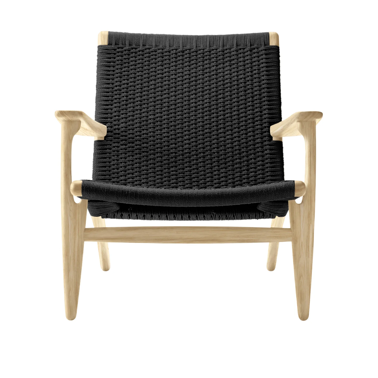 Carl Hansen - CH25, Klarlackad Ek, Svartflätat papperssnöre - Fåtöljer - Hans J. Wegner - Träfärgad - Naturmaterial/Trä