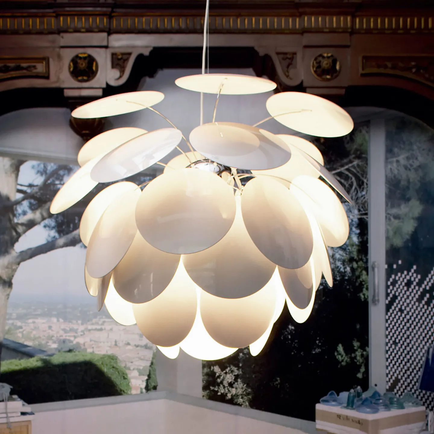 Discocó Pendellampe Ø 88 cm weiß - MARSET - Wohnzimmer - Design - Kunststoff - Einflammig