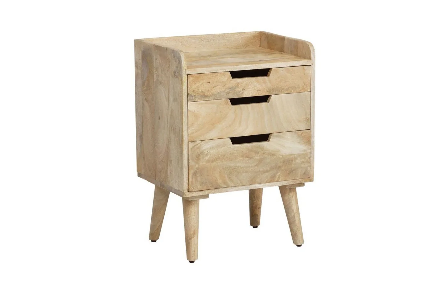 Sängbord Wohnling Modern look med 3 lådor tillverkade av massivt mangoträ en förvaringshylla -