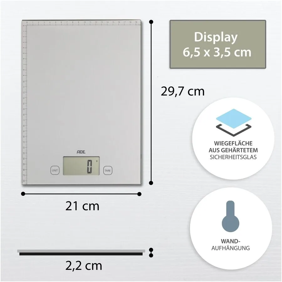 Küchenwaage ADE Grau, Silber, Silber ABS/Glas B 21 cm