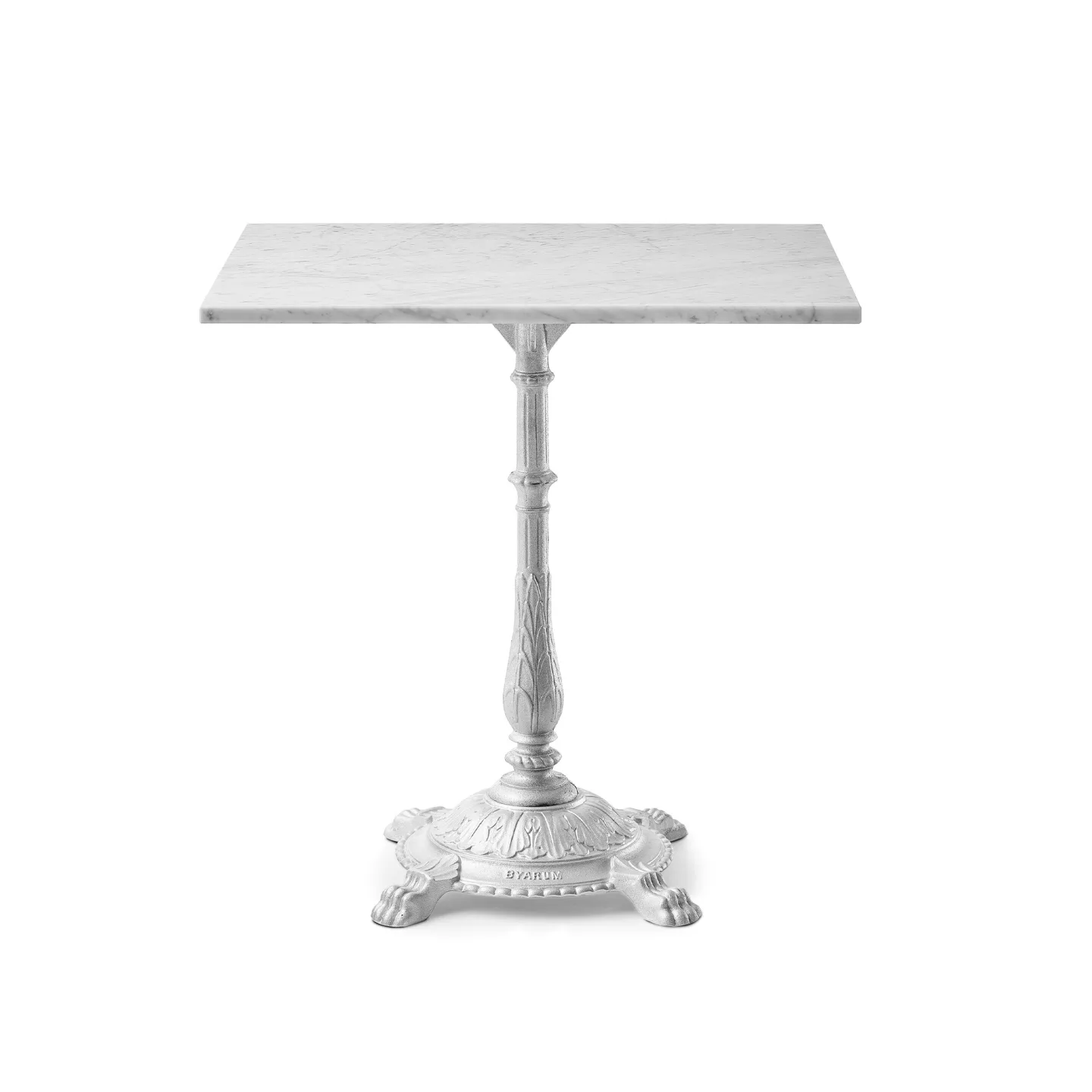 Byarums Bruk - Bord Classic Café 60 x 70 cm 4-tass – Marmor Vit Carrara/Natur (Rå Aluminium) - Småbord och sidobord utomhus - Silver - Metall/Sten