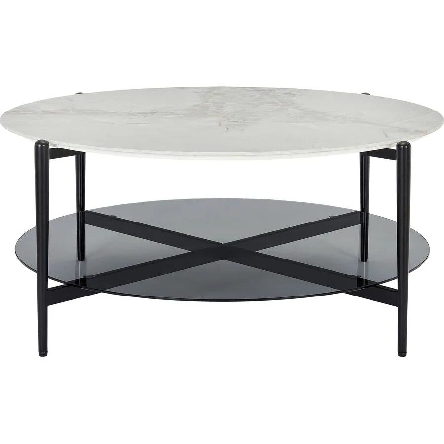 Salontisch Tara weiss, grau, schwarz Keramik, Metall B 94 T 94 cm