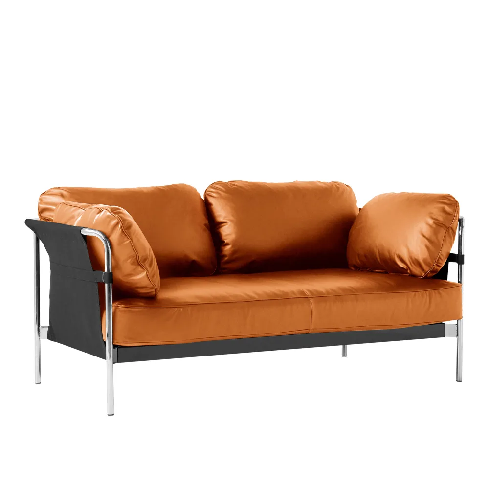 HAY - Can 2 Seater - Chrome Base - Black Canvas - Cat.6 - Sense Cognac - Soffor - Ronan & Erwan Bouroullec - Brun