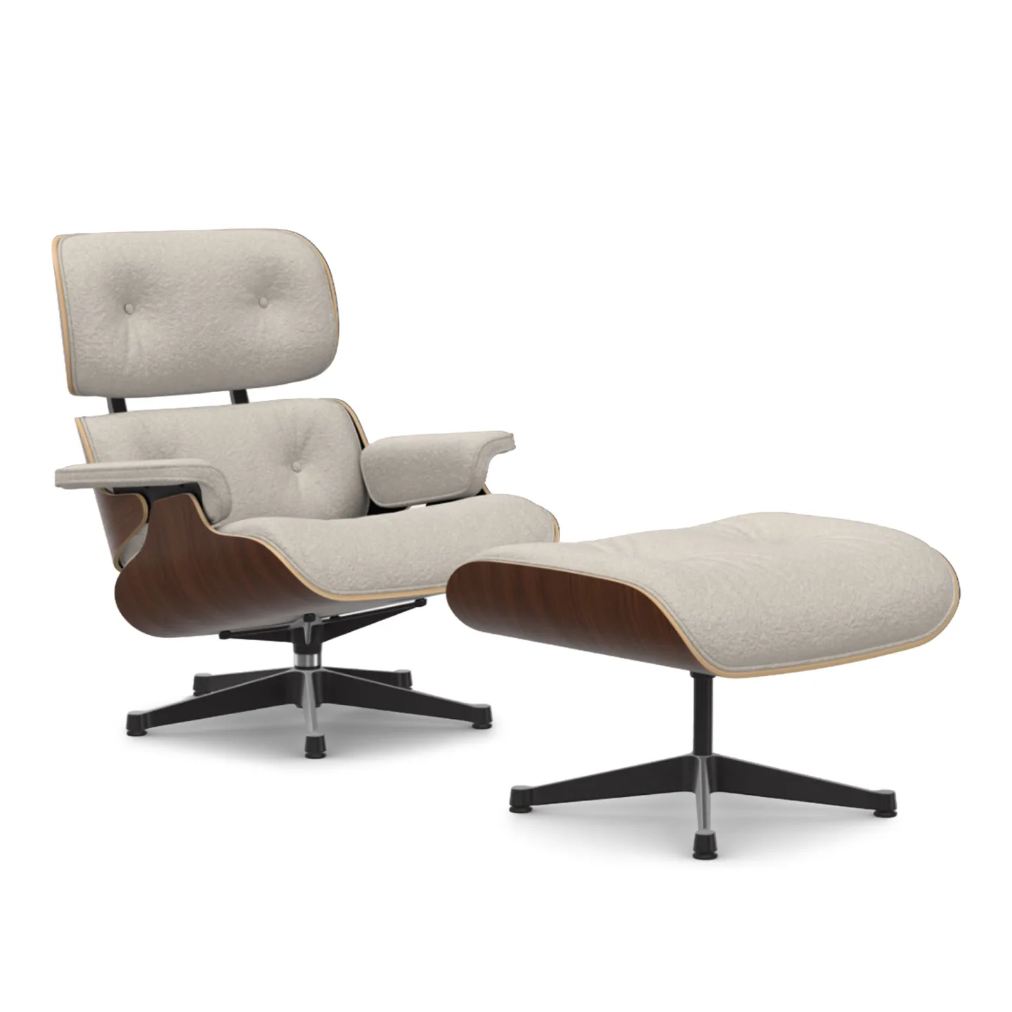 Vitra - Eames Lounge Set Dark Walnut Nubia Ivory Pearl 01 Polished Aluminium/Deep Black - Fåtöljer - Charles & Ray Eames - Beige