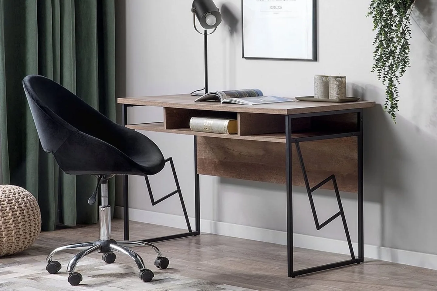 Forresa Skrivbord 120 cm med Förvaring Hylla - Mörkbrun/Svart