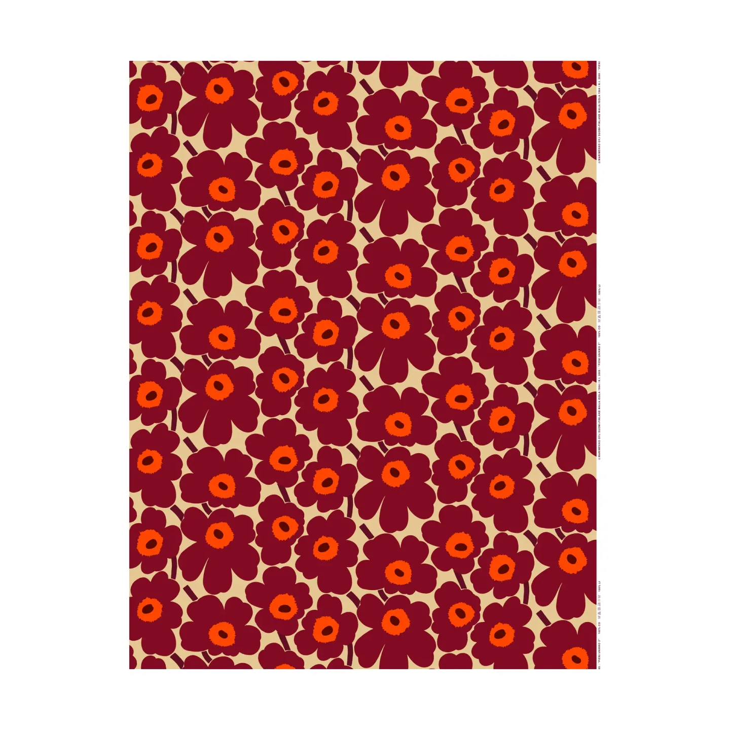 Marimekko Pieni Unikko tyg bomull Vanilla-wine red-red