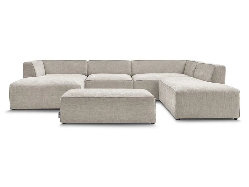 Panorama-Ecksofa mit Hocker BOBOCHIC MEGEVE Stoff mit Textur beige