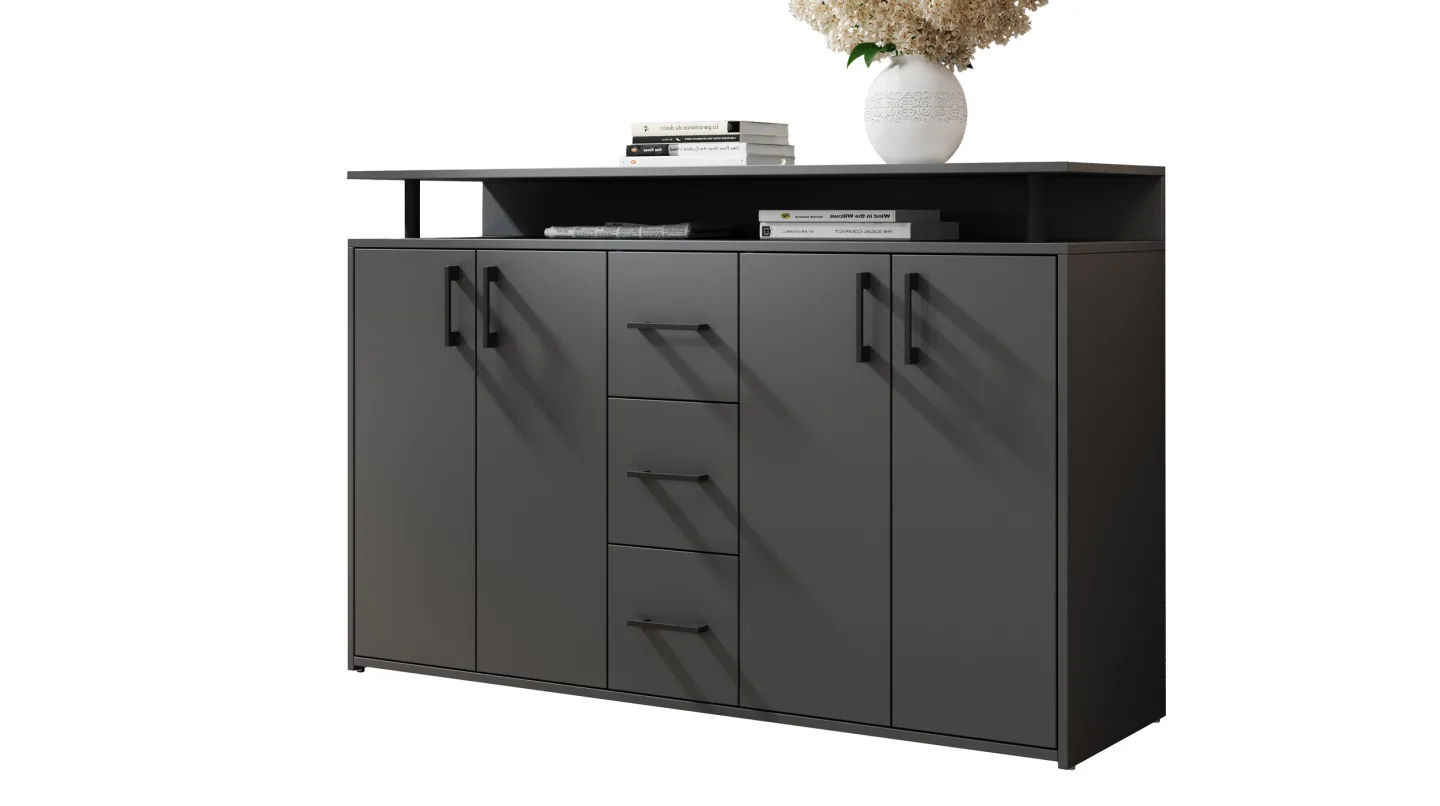 Highboard 4 Türen 3 Schubladen Anthrazit 139 cm - DRIFT