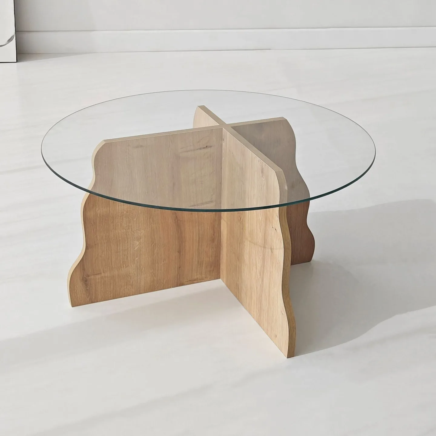 Fikret Soffbord 75 cm Rund Glas - Safir Ek Och Transparent