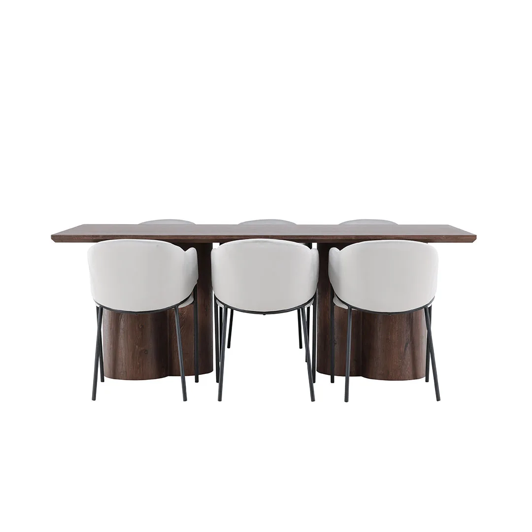 Olivia Essgruppe Tisch 100x210cm und 6 Velours Stühle mit Armlehnen mocca.