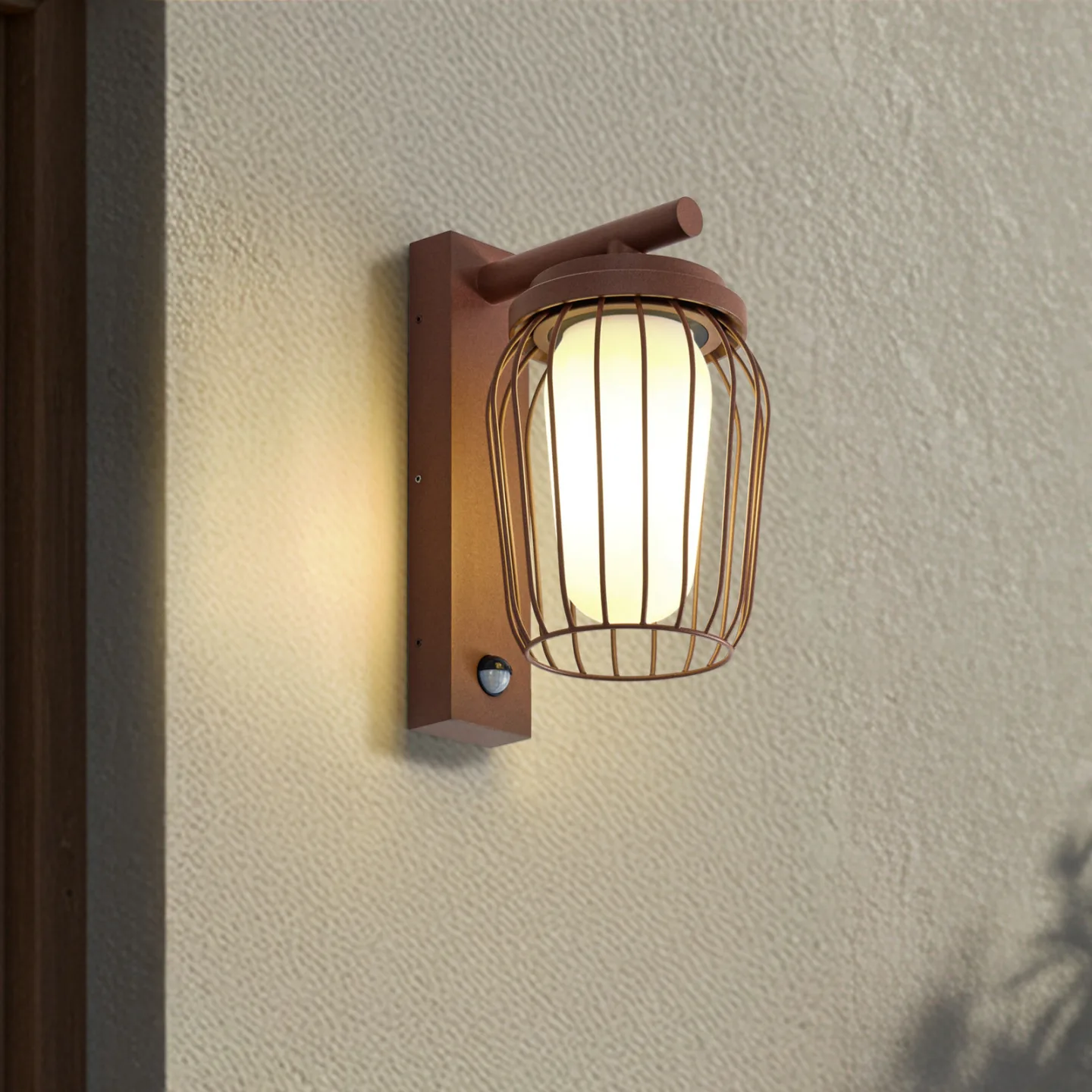 Chandan Außenwandleuchte, Sensor, rost, E27, IP44 - Lucande - Balkon - Modern - Aluminium - Einflammig