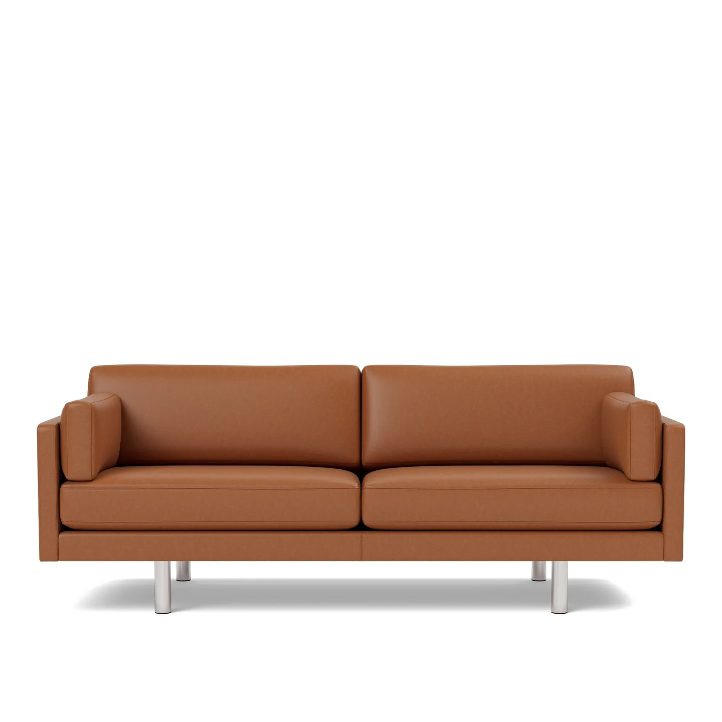 Fredericia Furniture - EJ220 Sofa - 3 seater - 212 cm - 2 cushions - Leather Max 95 - Cognac - Down wrap - without buttons - Brushed chrome - round legs - Soffor - Erik Jørgensen