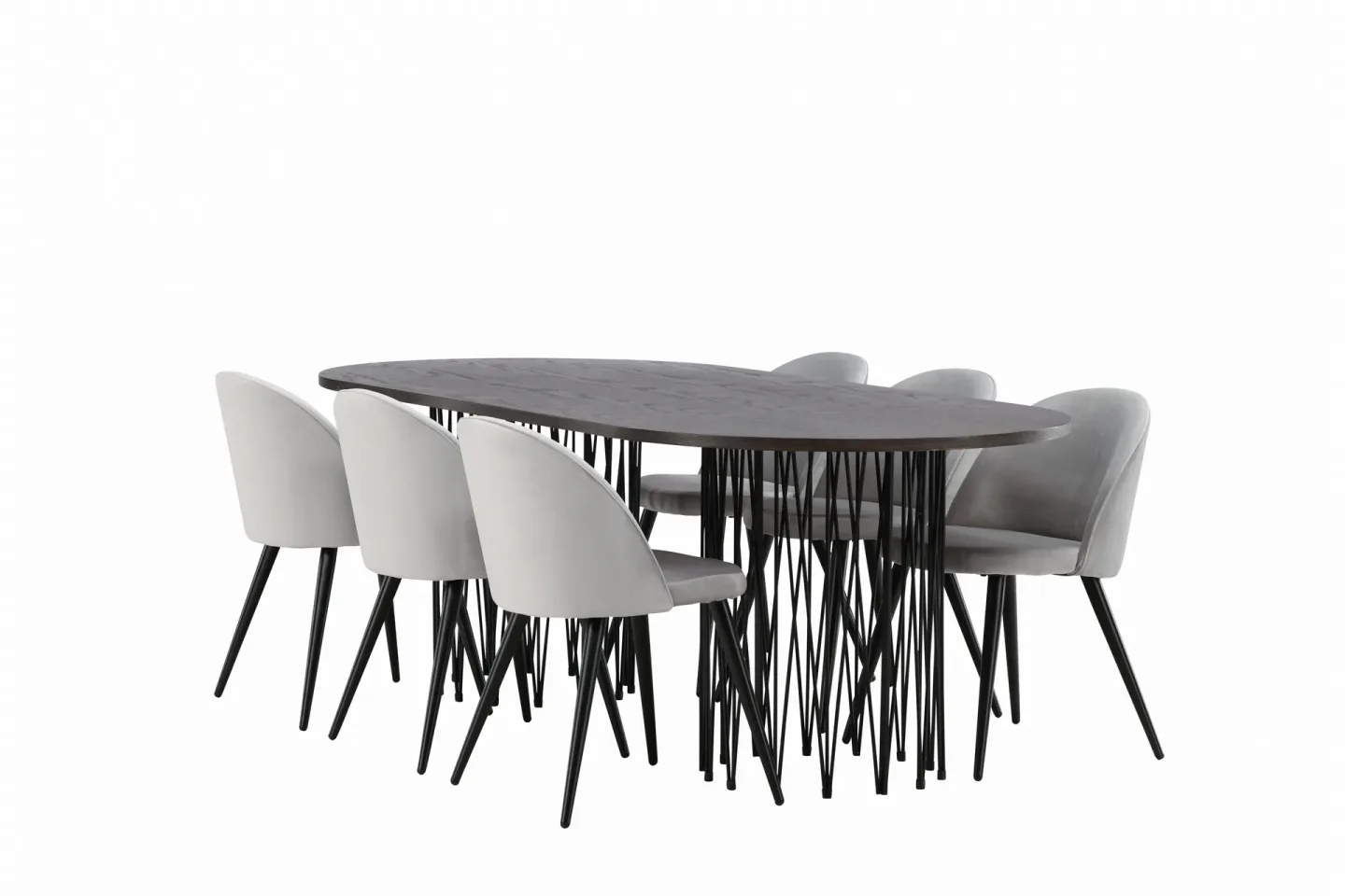 Stone Matgrupp 220 cm Rektangulär med 6 Velvet stolar - Grå