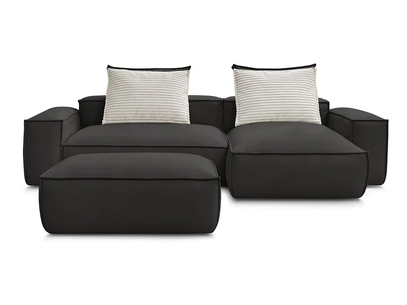 Ecksofa mit Hocker BOBOCHIC BOHEME Synthetisches Leder schwarz