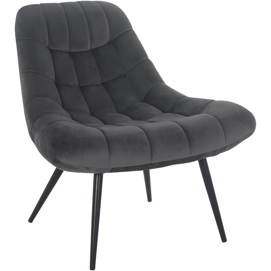 Sessel Bruce Grau, Schwarz Samt, Metall B 76 cm T 85.6 cm H 85.6 cm