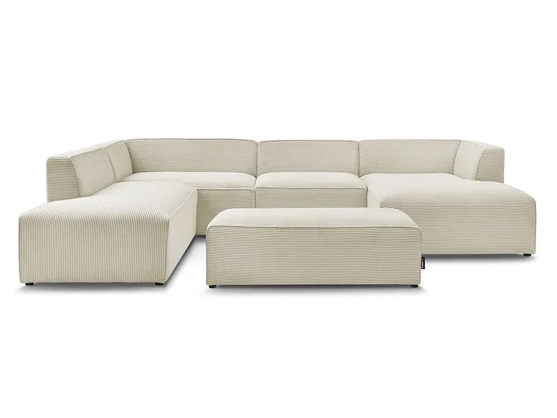 Panorama-Ecksofa mit Hocker BOBOCHIC MEGEVE Cord-Stoff beige