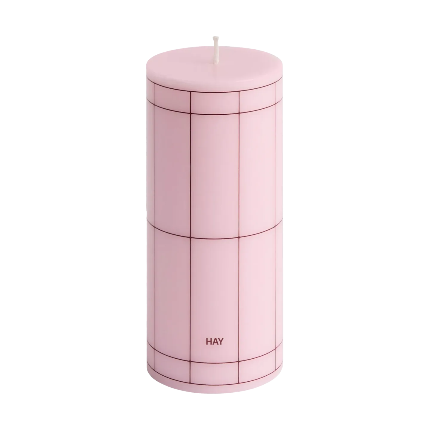 HAY Column Candle Blockkerze small 15cm Light pink-bordeaux grid