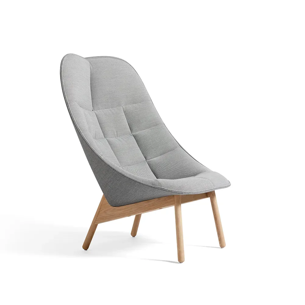 HAY Uchiwa Quilt loungefåtölj Steelcut trio 133 grey-ek-baksida remix 143