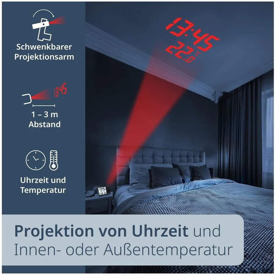 Funkuhr ADE Schwarz Acrylnitril-Butadien-Styrol (ABS) Quadratisch B 10.4 cm
