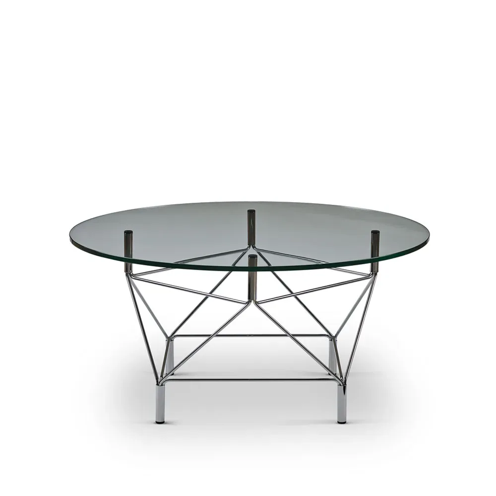 Eilersen Spider Beistelltisch Glas klar, Ø90 cm, verchromtes Stahlgestell