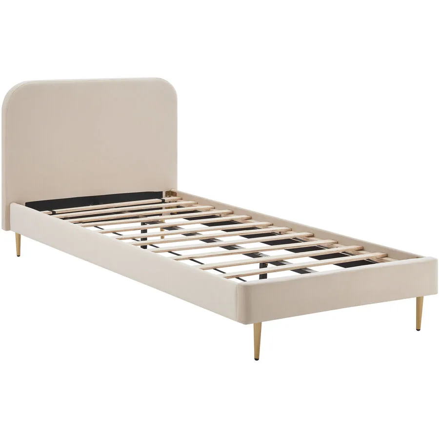 Bett Andrea Beige Samt 90 x 200 cm
