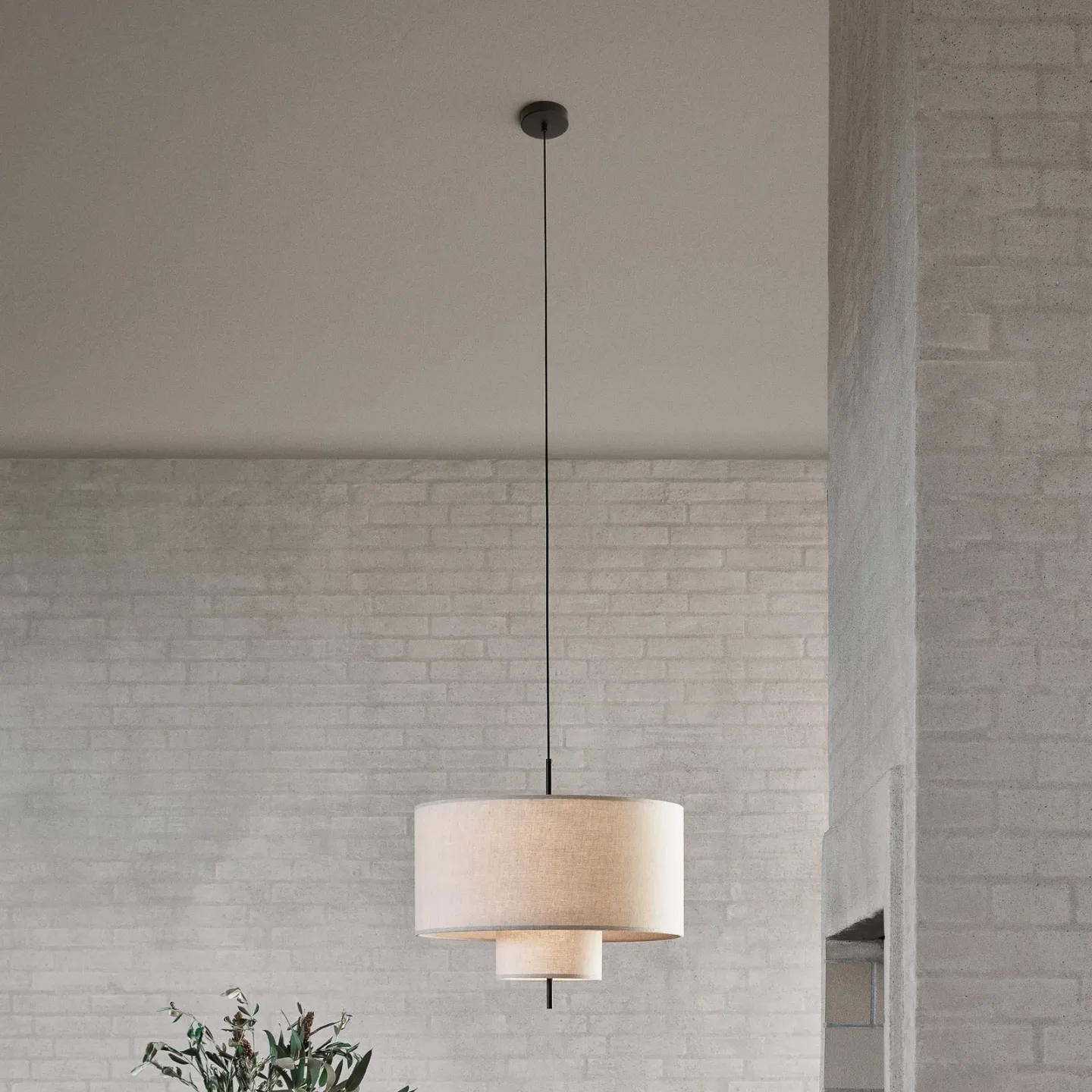 Margin Pendelleuchte Beige Canvas Ø70 - New Works - Wohnzimmer - Design - Stoff / Textil - Einflammig