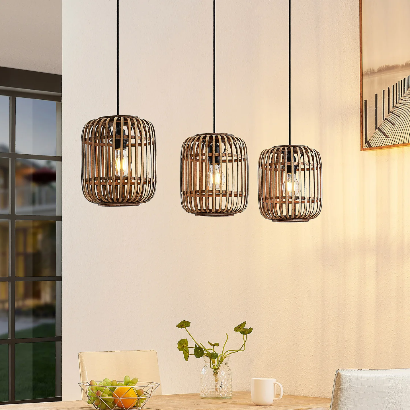 Canyana 3 Pendelleuchte Nature - Lindby - Wohnzimmer - Landhaus / Rustikal - Holz - Mehrflammig