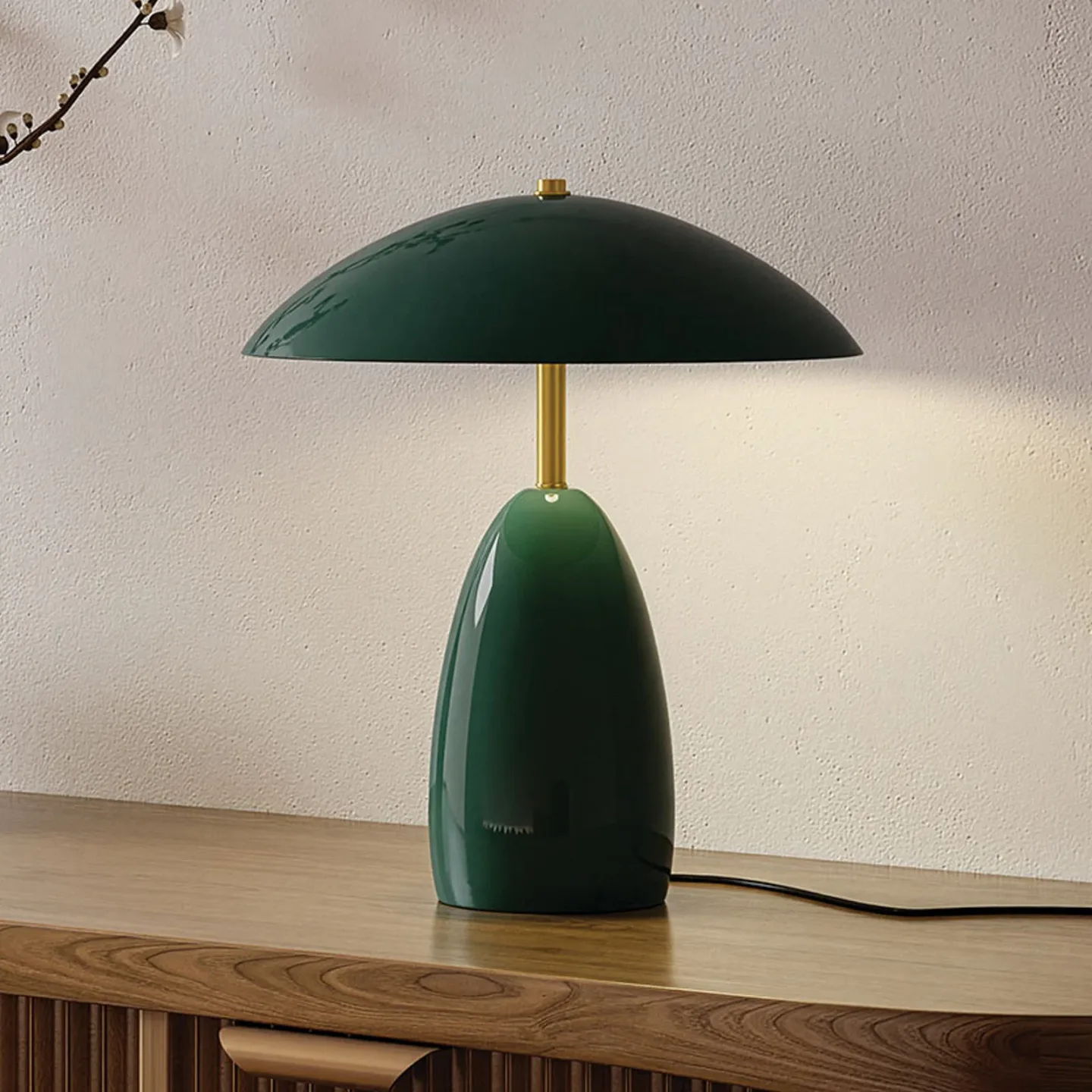 Poppy LED-bordlampe, grønn, høyde 35 cm, metall, dimbar – Elstead - Stue - Vintage - Aluminium - Med en lyskilde