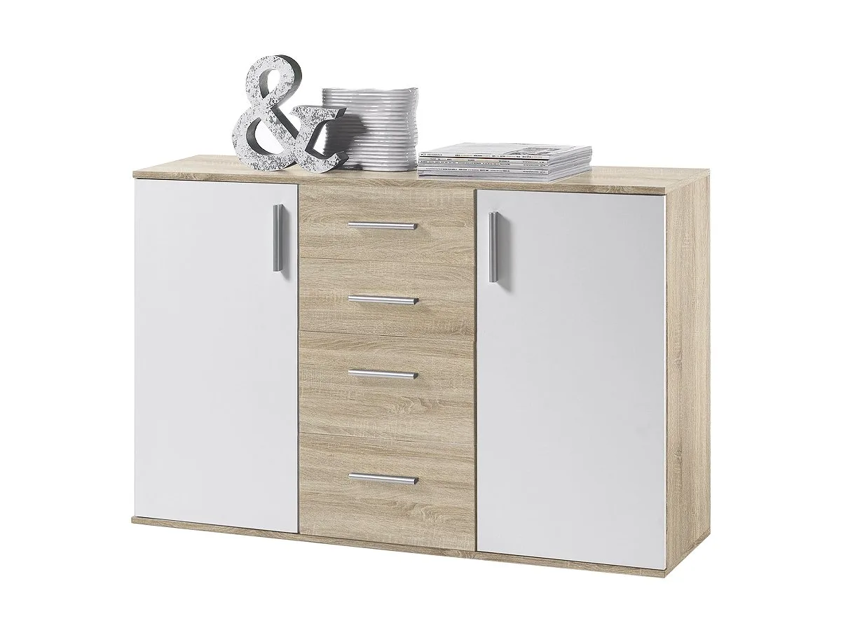 Kommode Sonoma Eiche - weiß 120 cm 2-türig - BOBBY