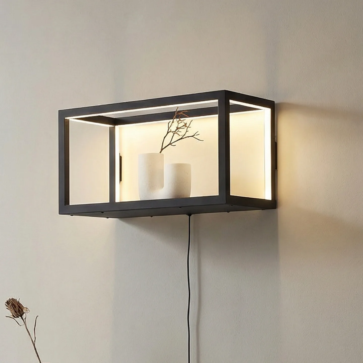 Birta LED-væglampe, stik, hylde, 51 cm, USB - Lindby - Stue - Moderne - Metal - Kantet