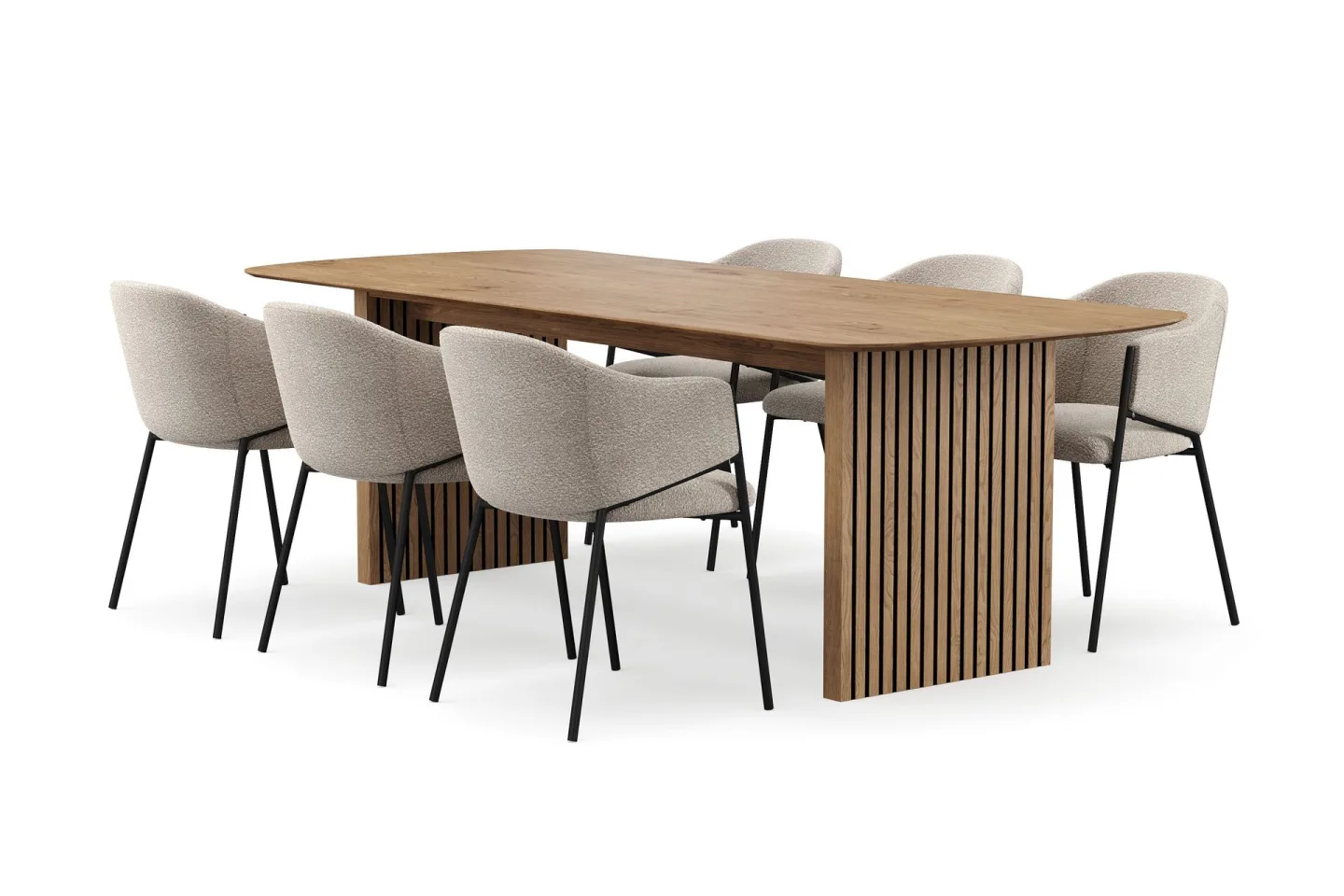 Richeto Matbord 240 cm med 6 Filip Matstolar - Naturlig finish / Taupe Bouclé