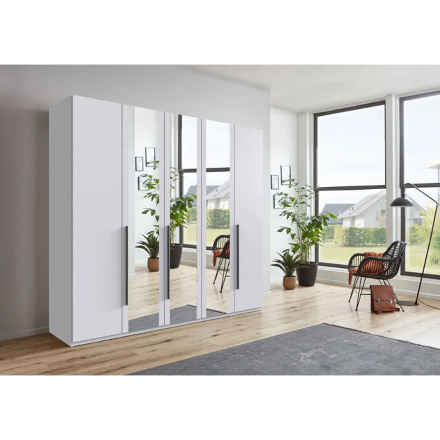 Kleiderschrank Annie Weiß - Griffe Grafit Mischholz B 225 cm