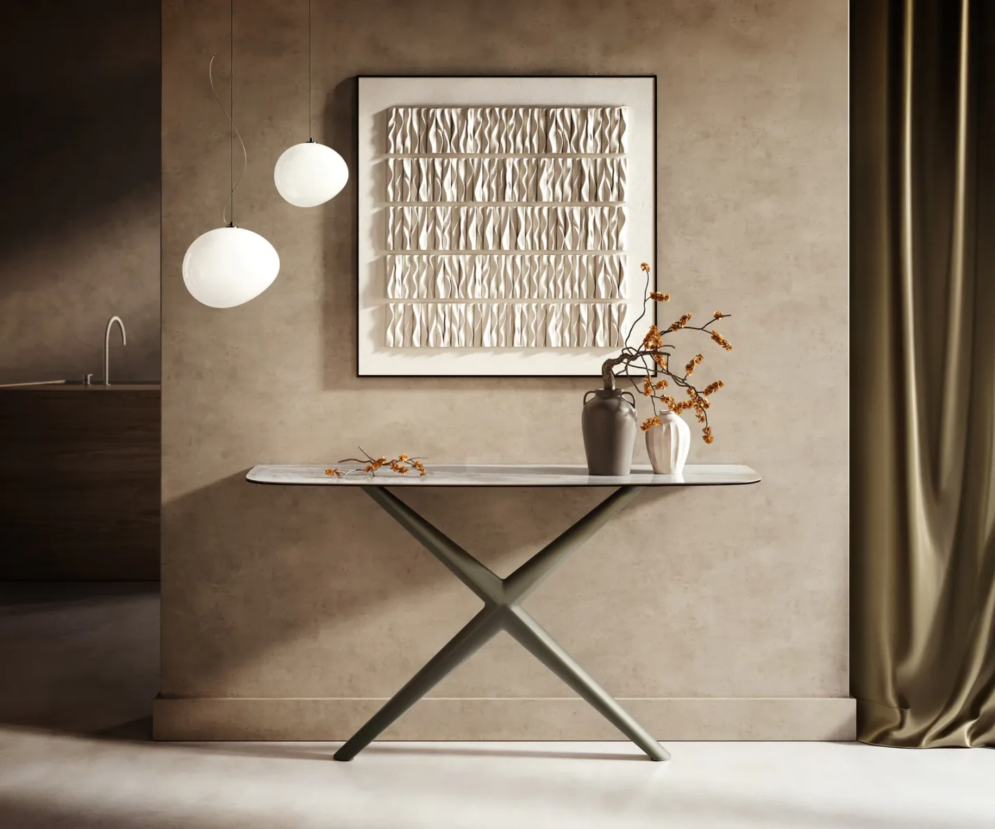 Konsolentisch Edge Boot 140x40 cm Keramik Onyx Pearl Estelo Metall Effektfinish Titan