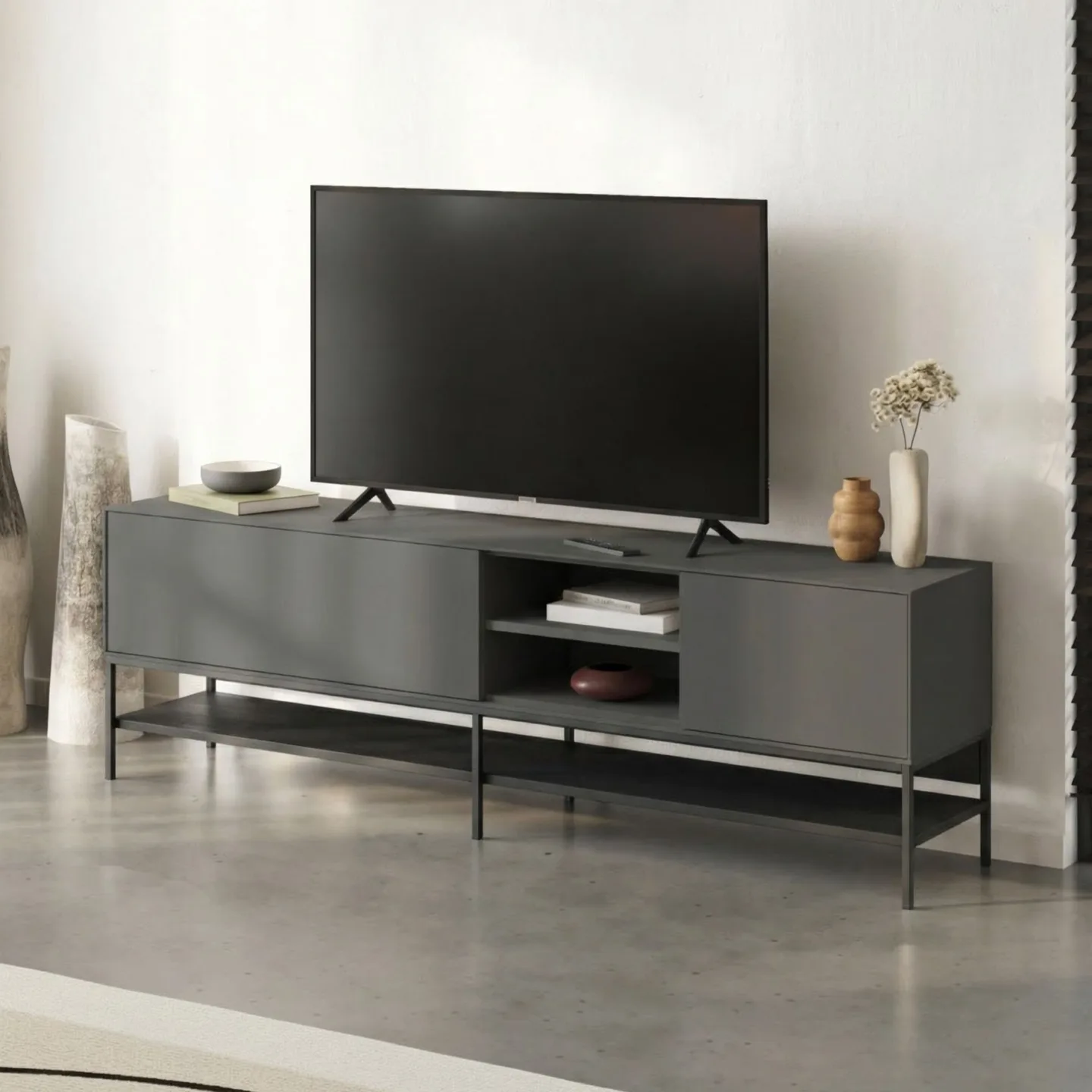 Kenvor Tv-bänk 180 cm - Antracit, Wood Black, Svart