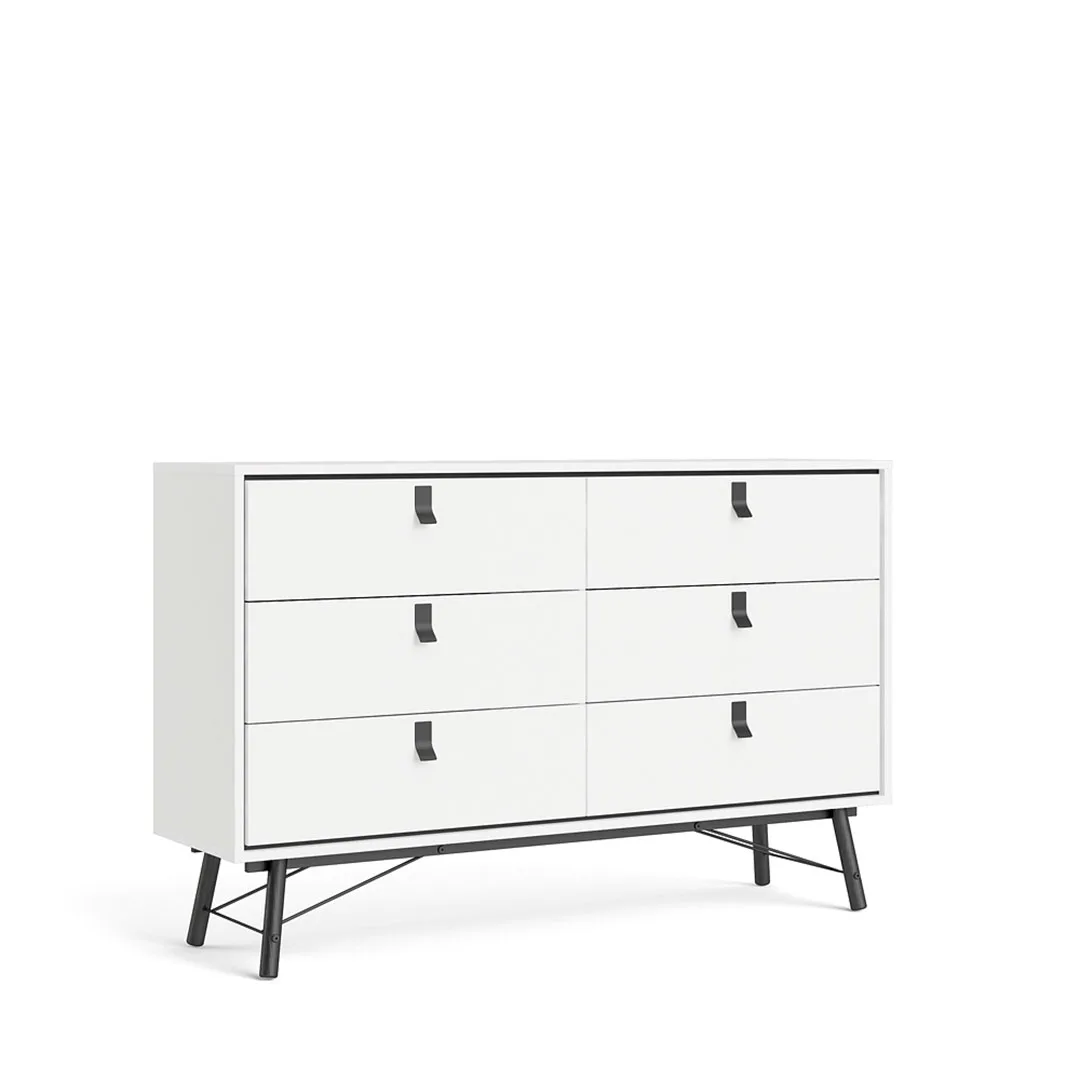 Rye Kommode breit 6 Schubladen mattweiss.